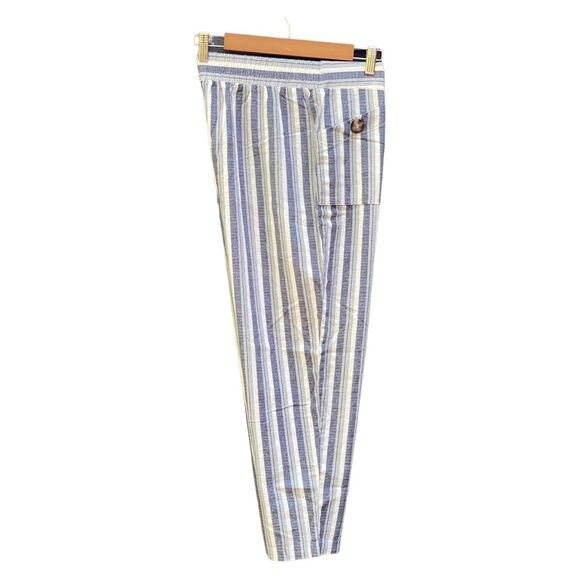 NYCC Linen Blend Capri Pants Sz 12 Blue White Striped Coastal Summer Classic - Picture 2 of 8